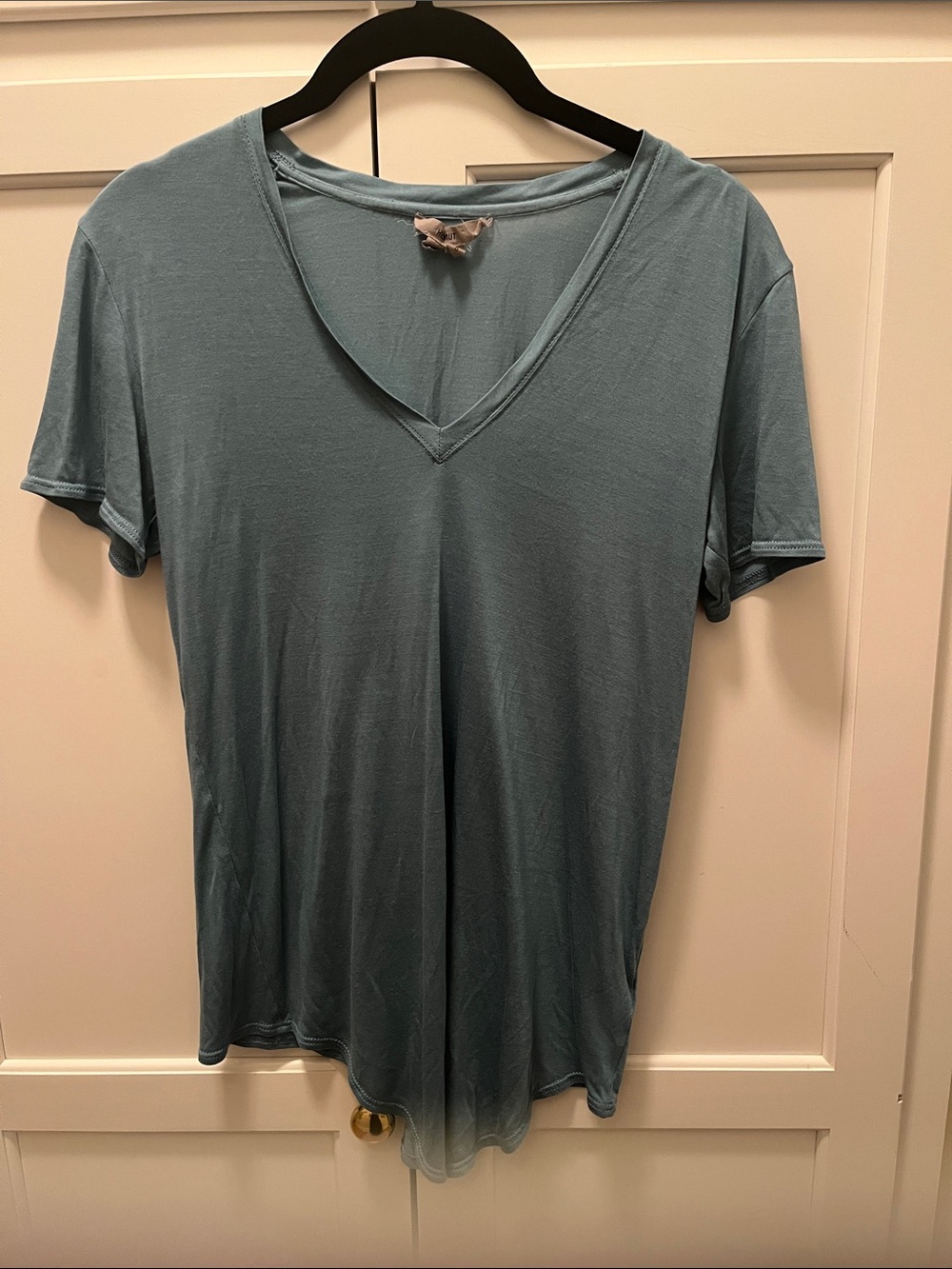 Helmut Lang Women's Short-Sleeve V-Neck Tee in Dusty Blue